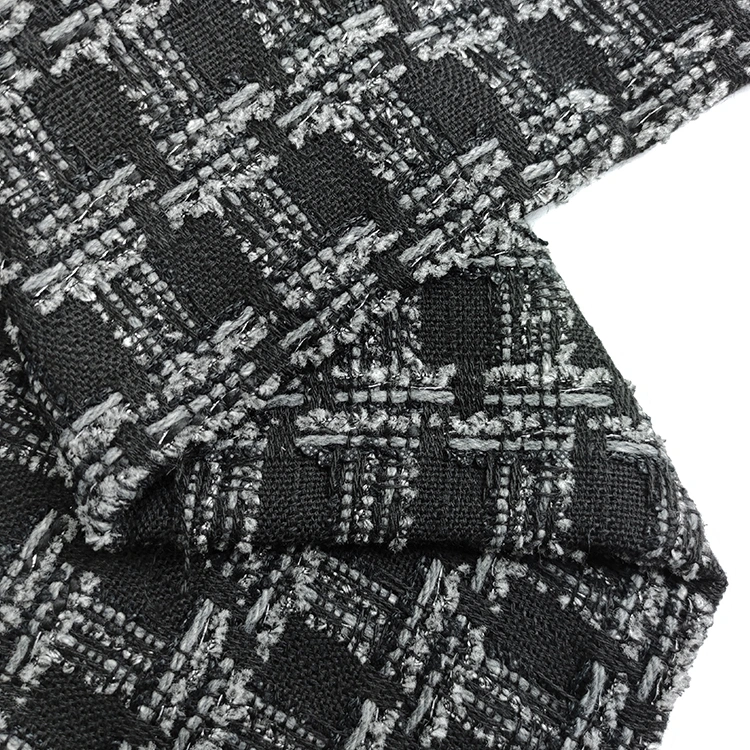 High Quality Wool Polyester Blended Tweed Check Fabric