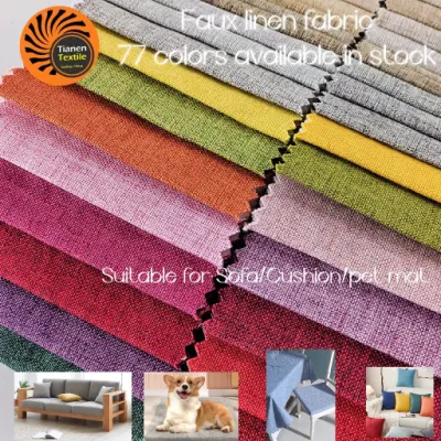 (77 couleurs disponibles en stock) Chine Tissu d'ameublement en gros Polyester Faux Lin Tissu/Imitation Tissu de chanvre pour canapé/coussin/tapis pour animaux de compagnie/nappe/sac